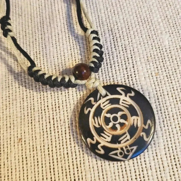 Handcrafted Tribal Carved Symbols Pendant Necklace - Picture 1 of 7